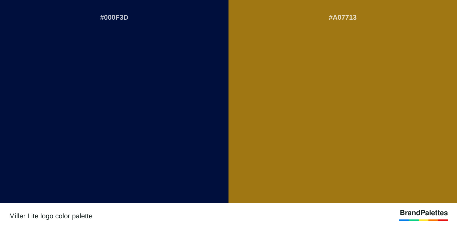 Miller Lite color palette with Navy #000F3D, Gold #A07713