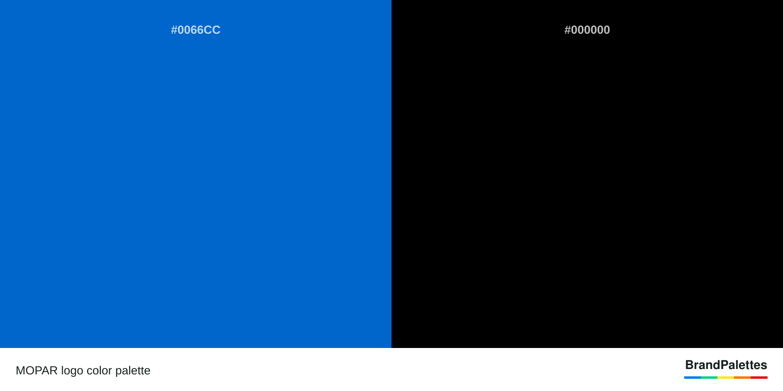MOPAR color palette with True Blue #0066CC, Black #000000