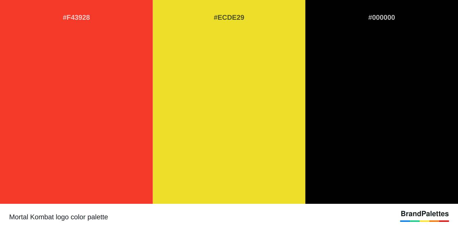 Mortal Kombat color palette with Warm Red #F43928, Yellow #ECDE29, Black #000000