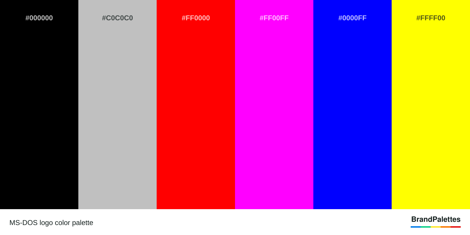 MS-DOS color palette with Black #000000, Argent #C0C0C0, Red #FF0000, Fuchsia #FF00FF, Blue #0000FF, Yellow #FFFF00