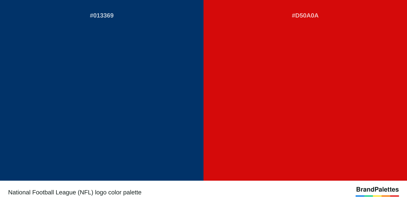 National Football League (NFL) color palette with Dark Midnight Blue #013369, Rosso Corsa #D50A0A