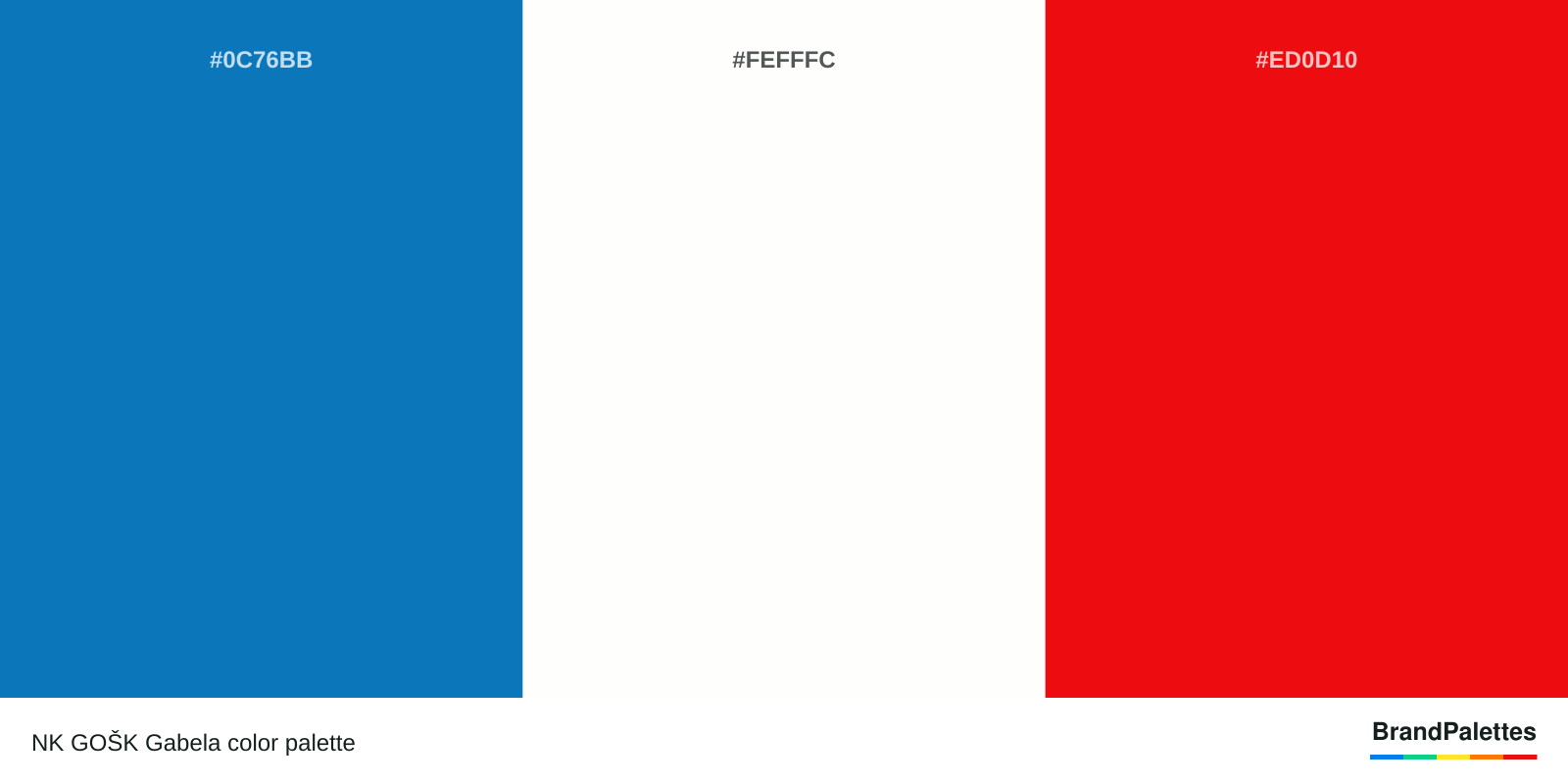 NK GOŠK Gabela color palette with Ocean Boat Blue #0C76BB, Baby Powder #FEFFFC, Vivid Red #ED0D10