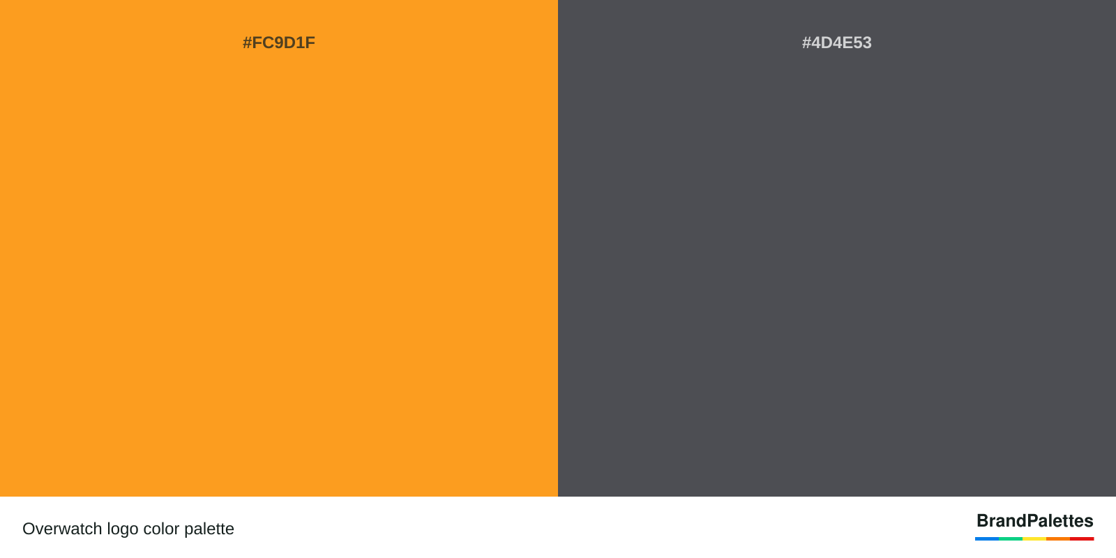 Overwatch color palette with Orange #FC9D1F, Dark Grey #4D4E53