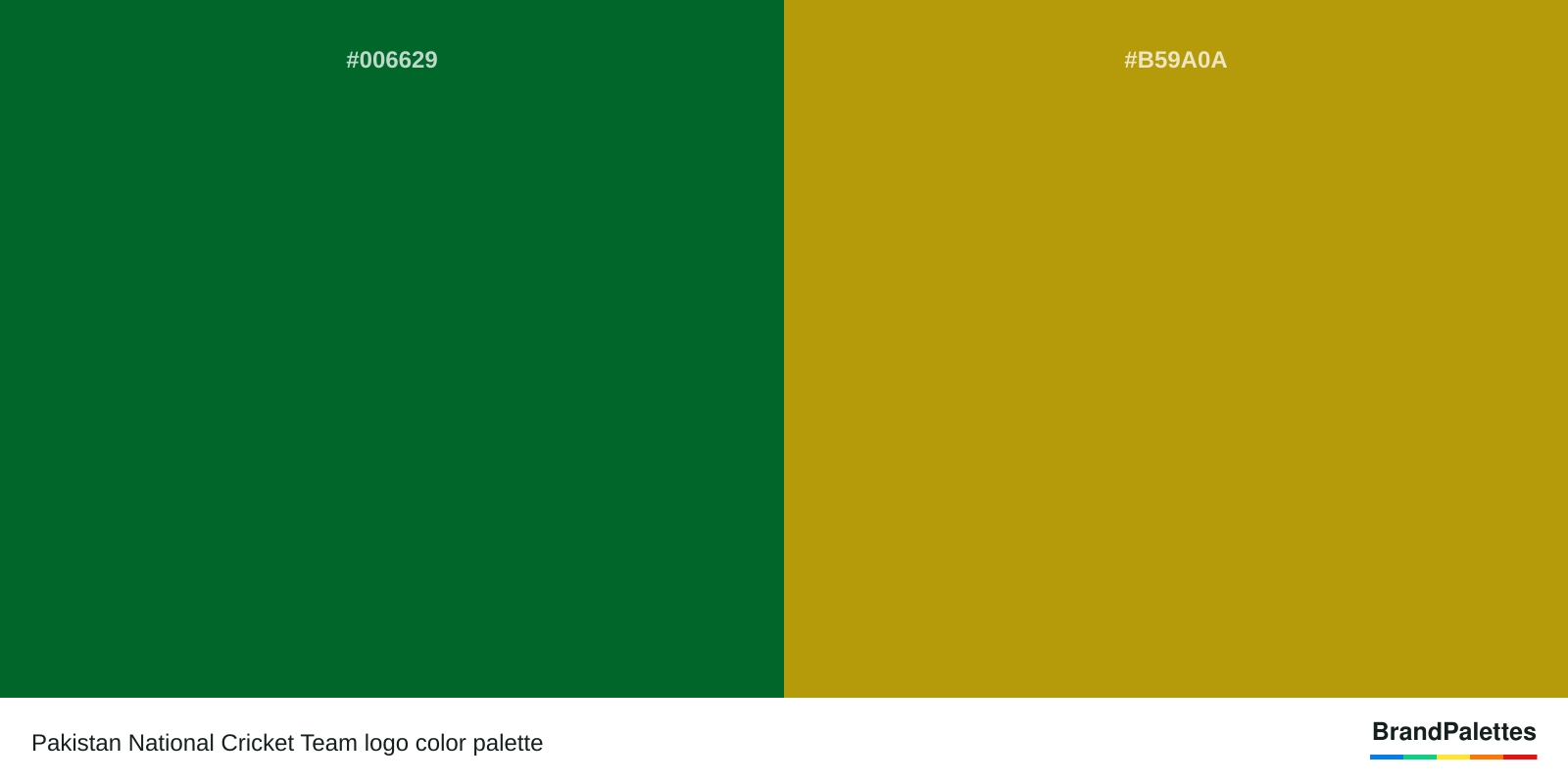 Pakistan National Cricket Team color palette with Cadmium Green #006629, Light Gold #B59A0A