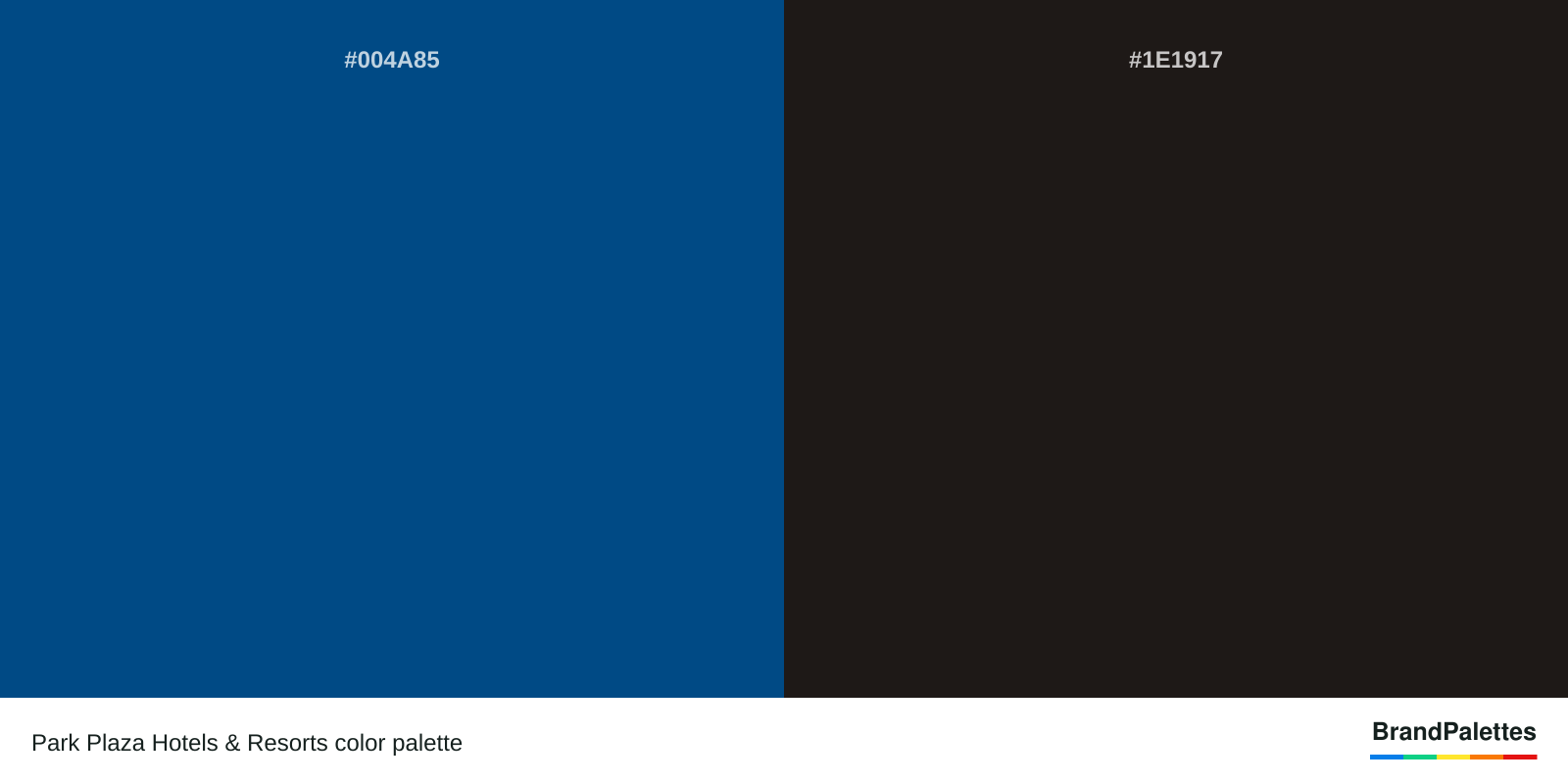 Park Plaza Hotels & Resorts color palette with Midnight Blue #004A85, Eerie Black #1E1917