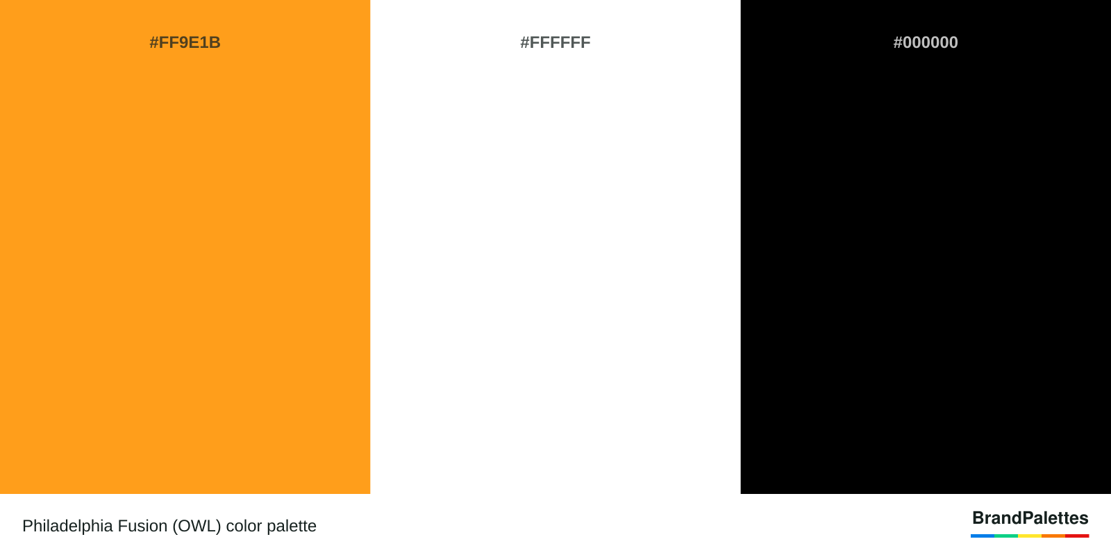 Philadelphia Fusion (OWL) color palette with Crayola’S Bright Yellow #FF9E1B, White #FFFFFF, Black #000000