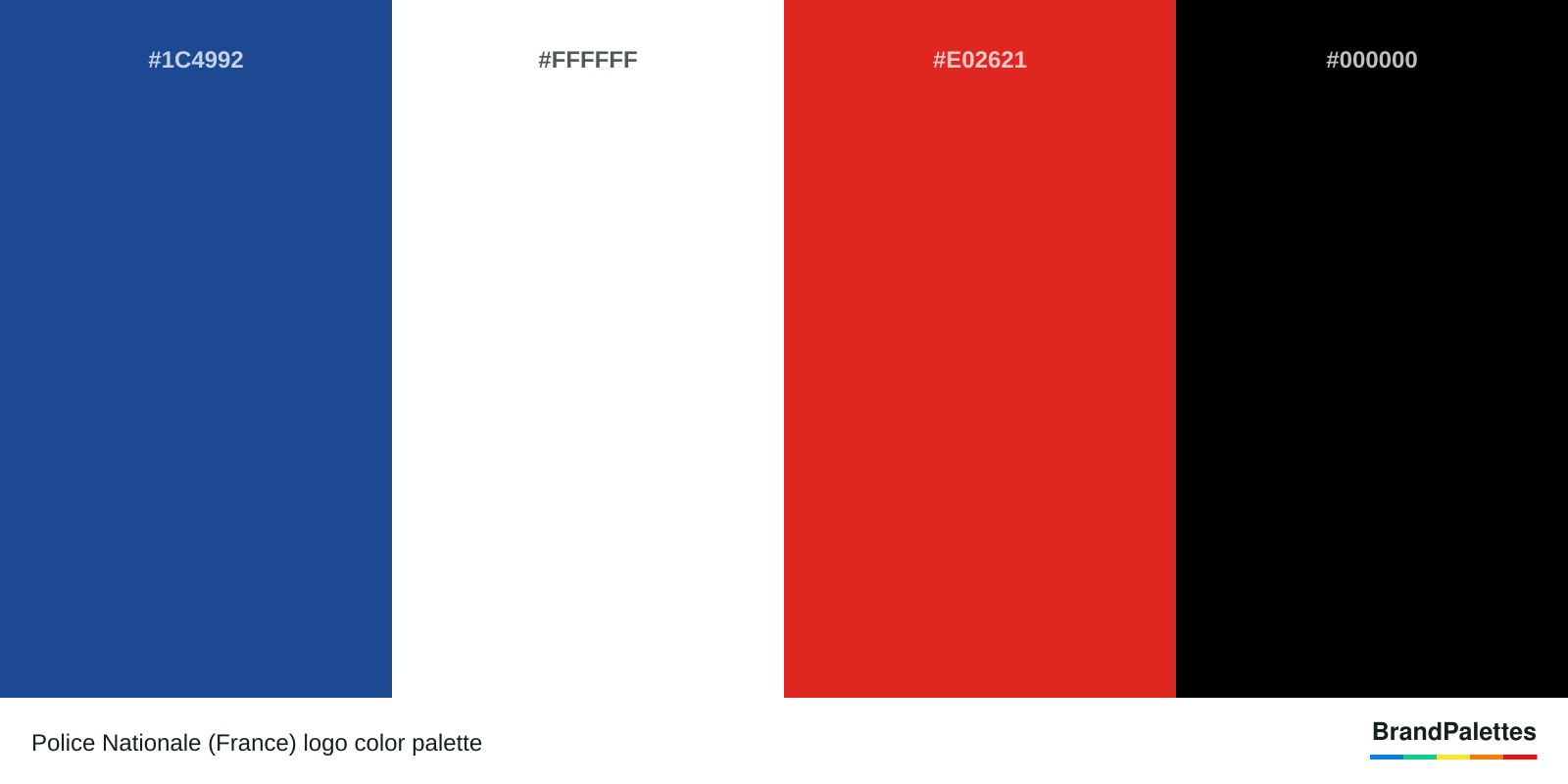 Police Nationale (France) color palette with Yale Blue #1C4992, White #FFFFFF, Lust #E02621, Black #000000