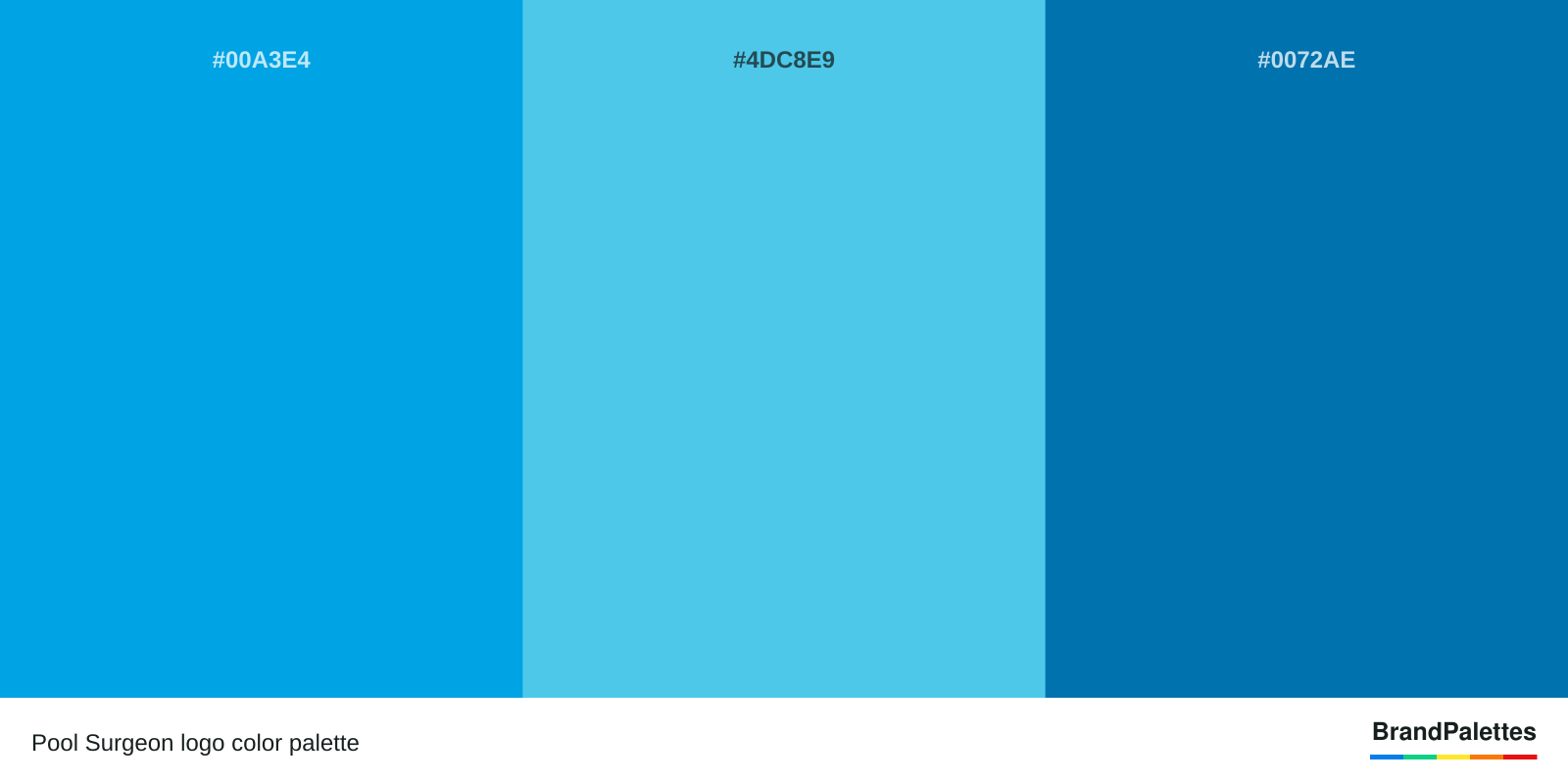 Pool Surgeon color palette with Vivid Cerulean #00A3E4, Picton Blue #4DC8E9, Honolulu Blue #0072AE