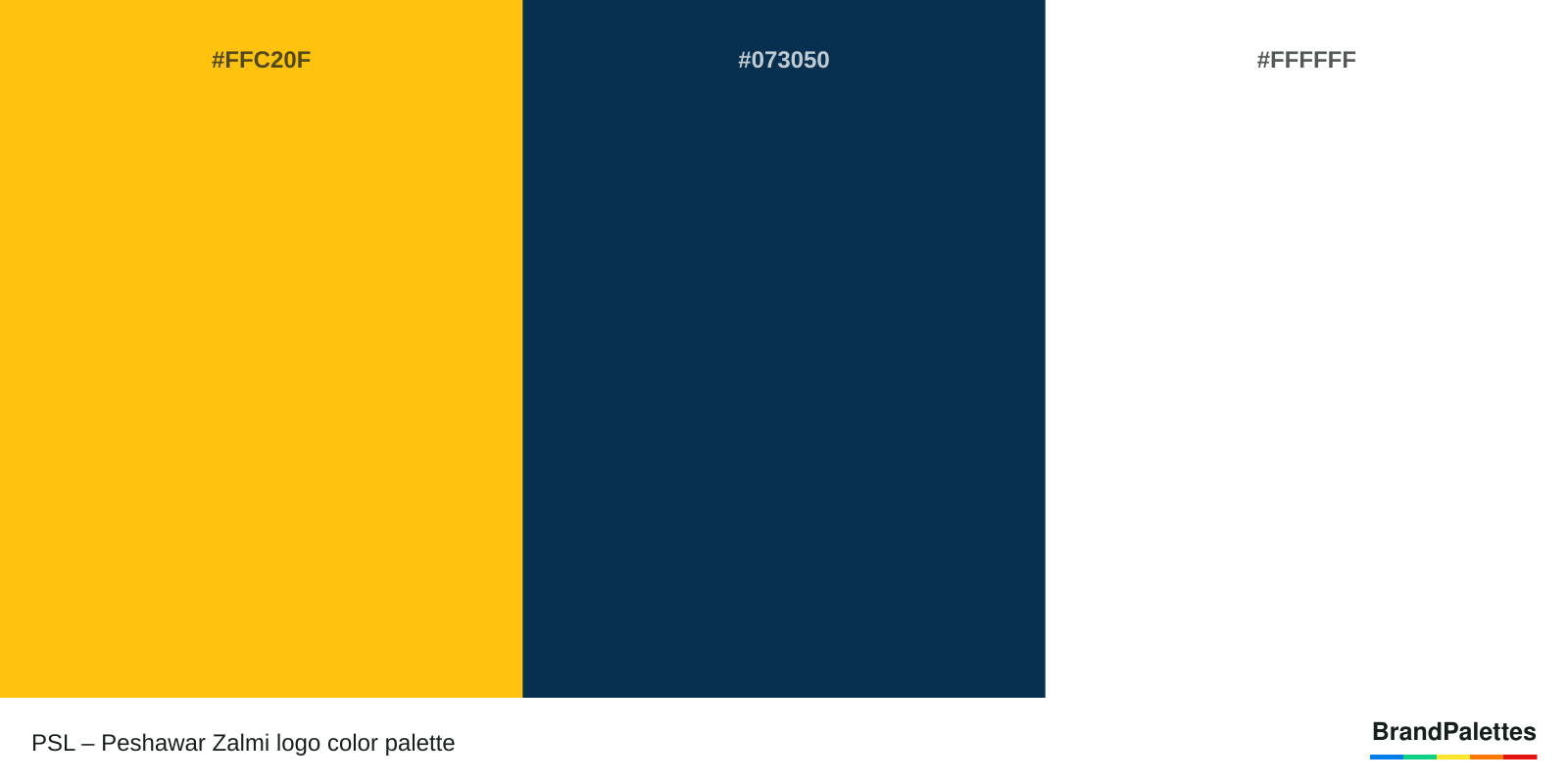 PSL – Peshawar Zalmi color palette with Mikado Yellow #FFC20F, Prussian Blue #073050, White #FFFFFF