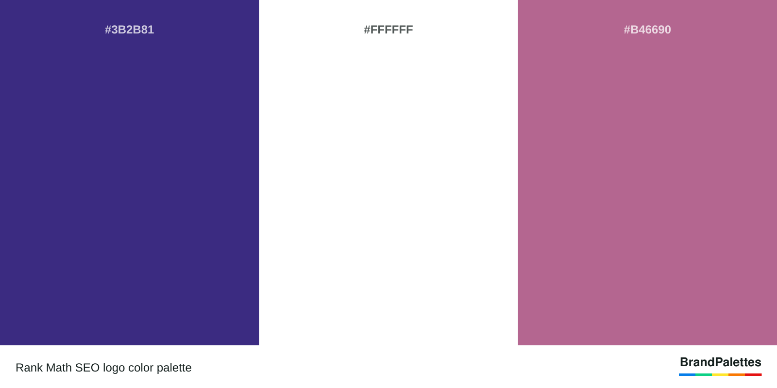 Rank Math SEO color palette with Dark Purple #3B2B81, White #FFFFFF, Dusty Rose #B46690