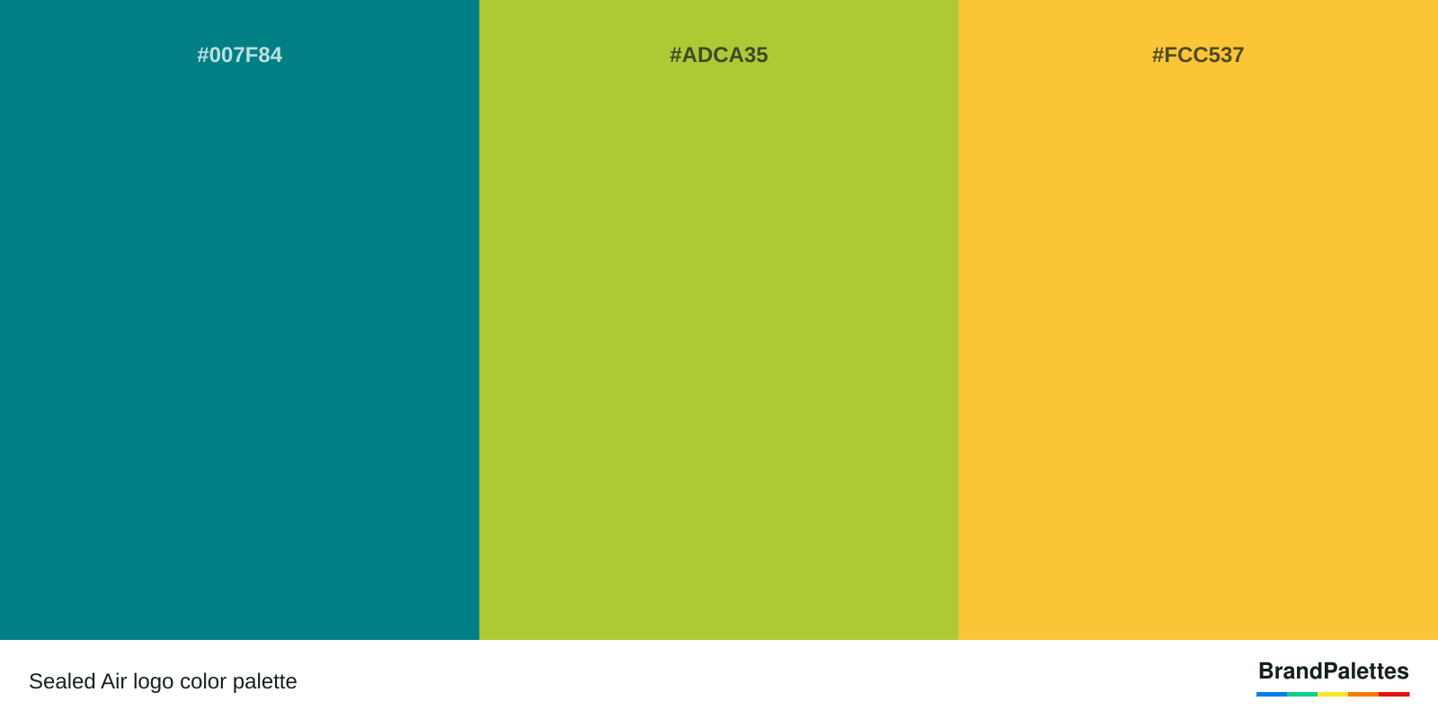 Sealed Air color palette with Teal #007F84, Android Green #ADCA35, Sunglow #FCC537
