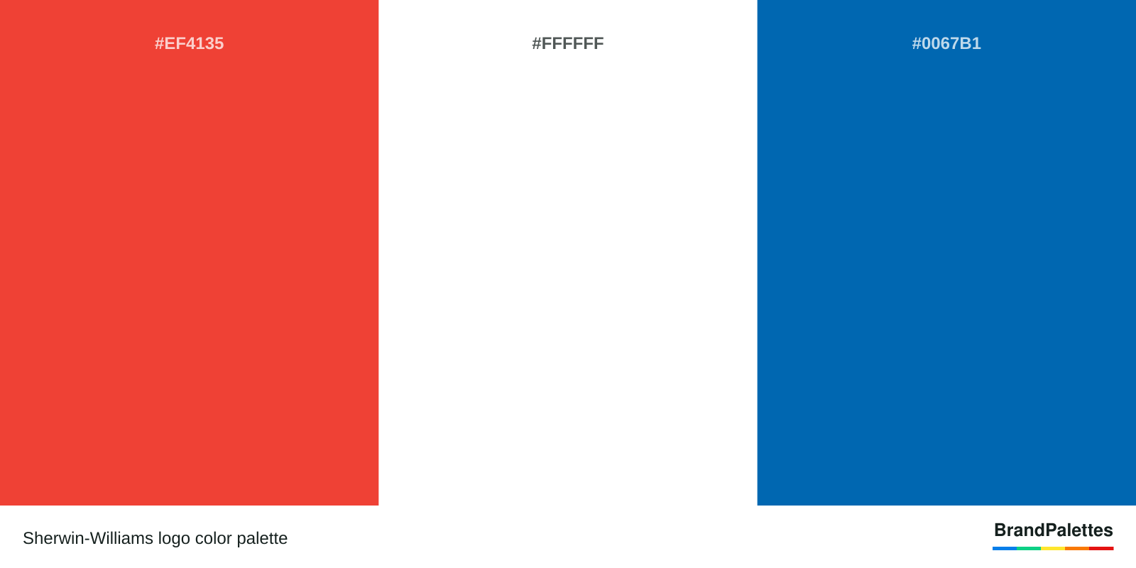 Sherwin-Williams color palette with Cinnabar #EF4135, White #FFFFFF, Honolulu Blue #0067B1
