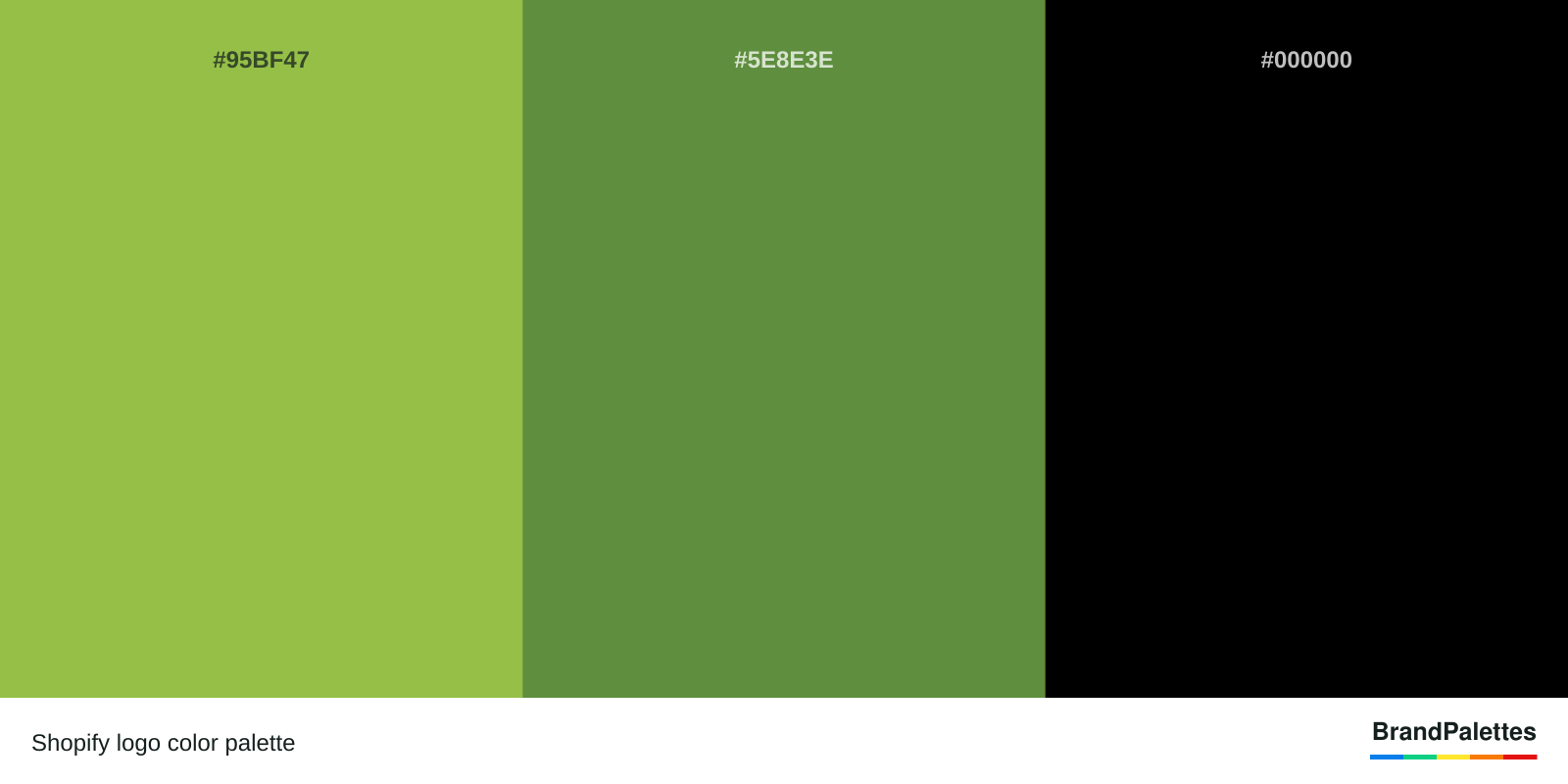 Shopify color palette with Green #95BF47, Dark Green #5E8E3E, Black #000000