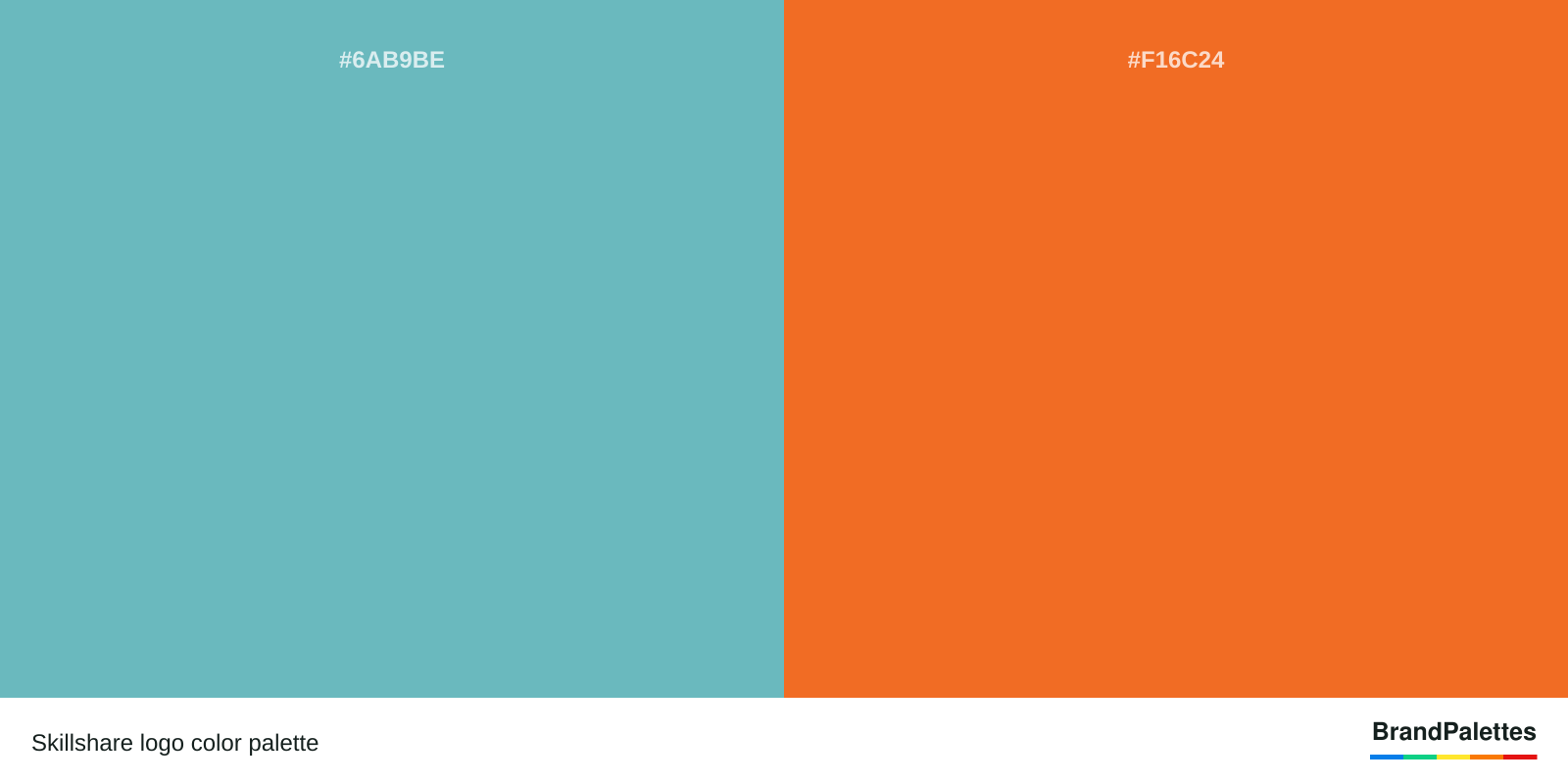Skillshare color palette with Moonstone Blue #6AB9BE, Vivid Tangelo #F16C24