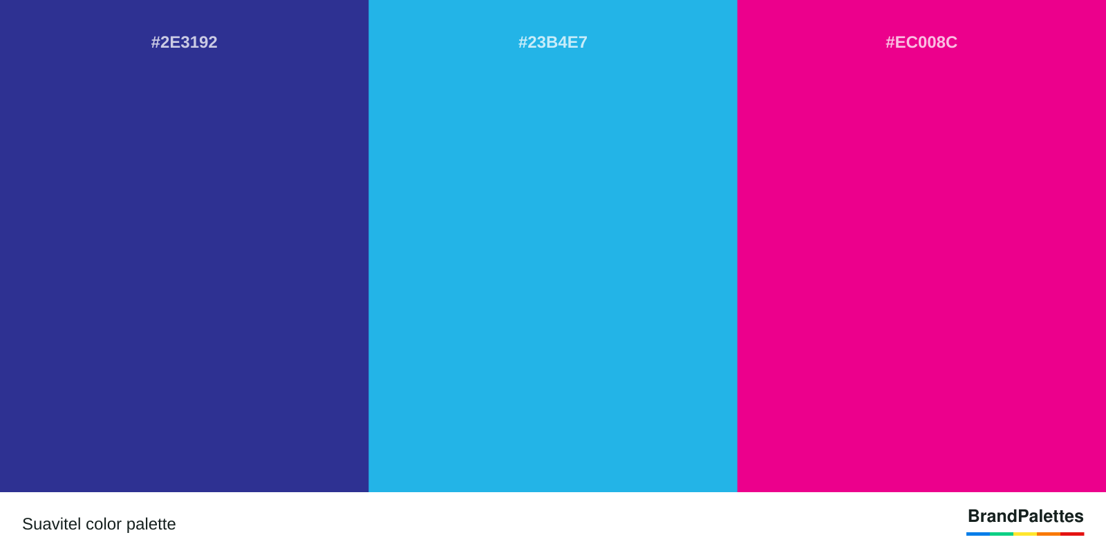 Suavitel color palette with Pigment Blue #2E3192, Battery Charged Blue #23B4E7, Mexican Pink #EC008C