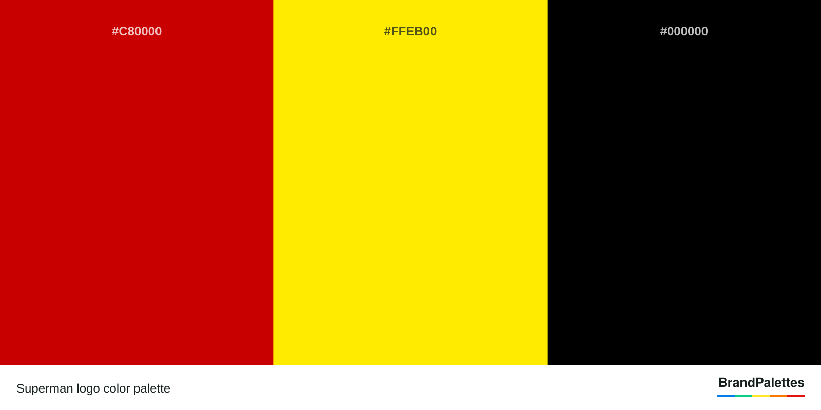 Superman color palette with Red #C80000, Yellow #FFEB00, Black #000000