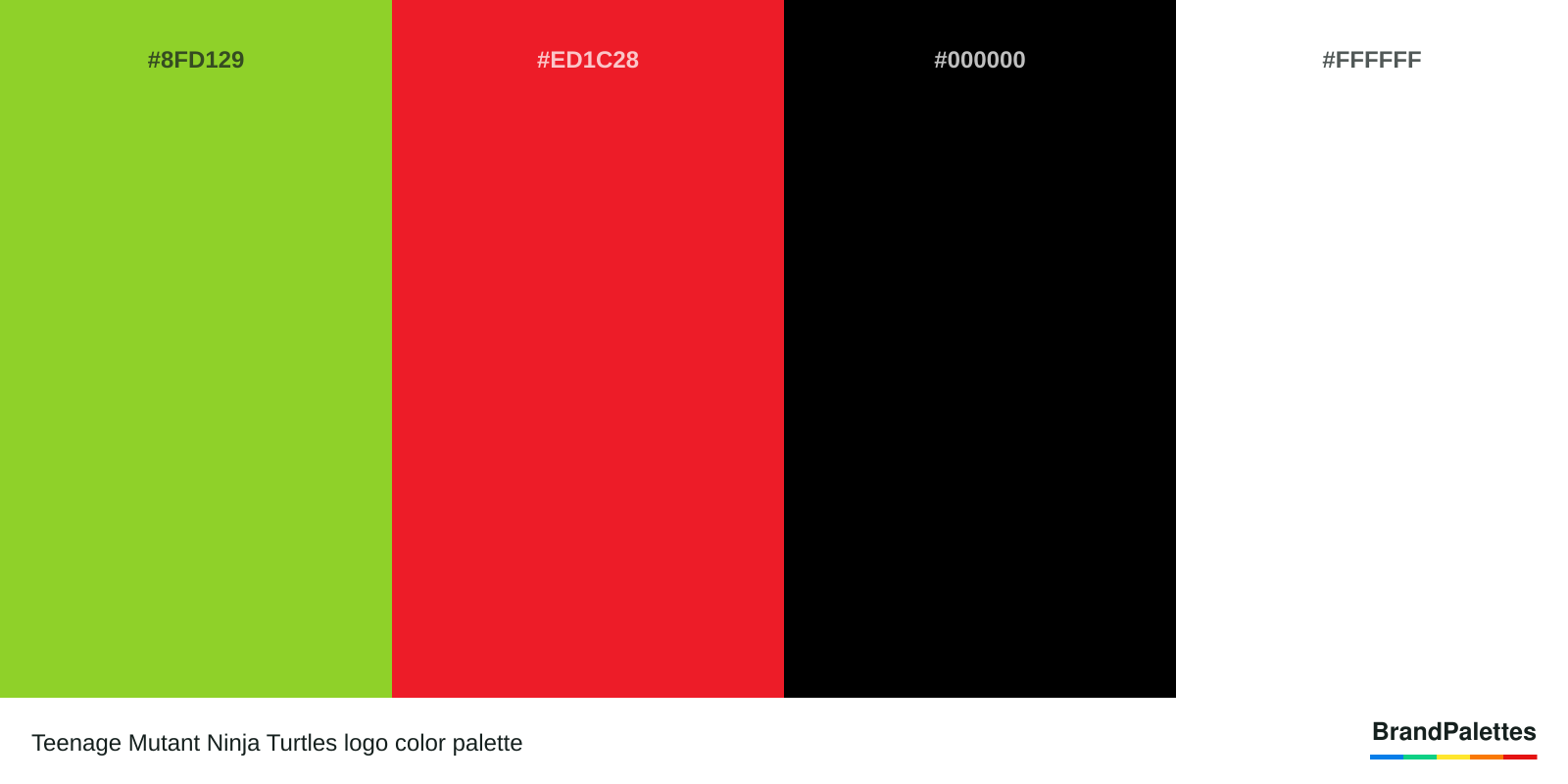 Teenage Mutant Ninja Turtles color palette with Green #8FD129, Red #ED1C28, Black #000000, White #FFFFFF