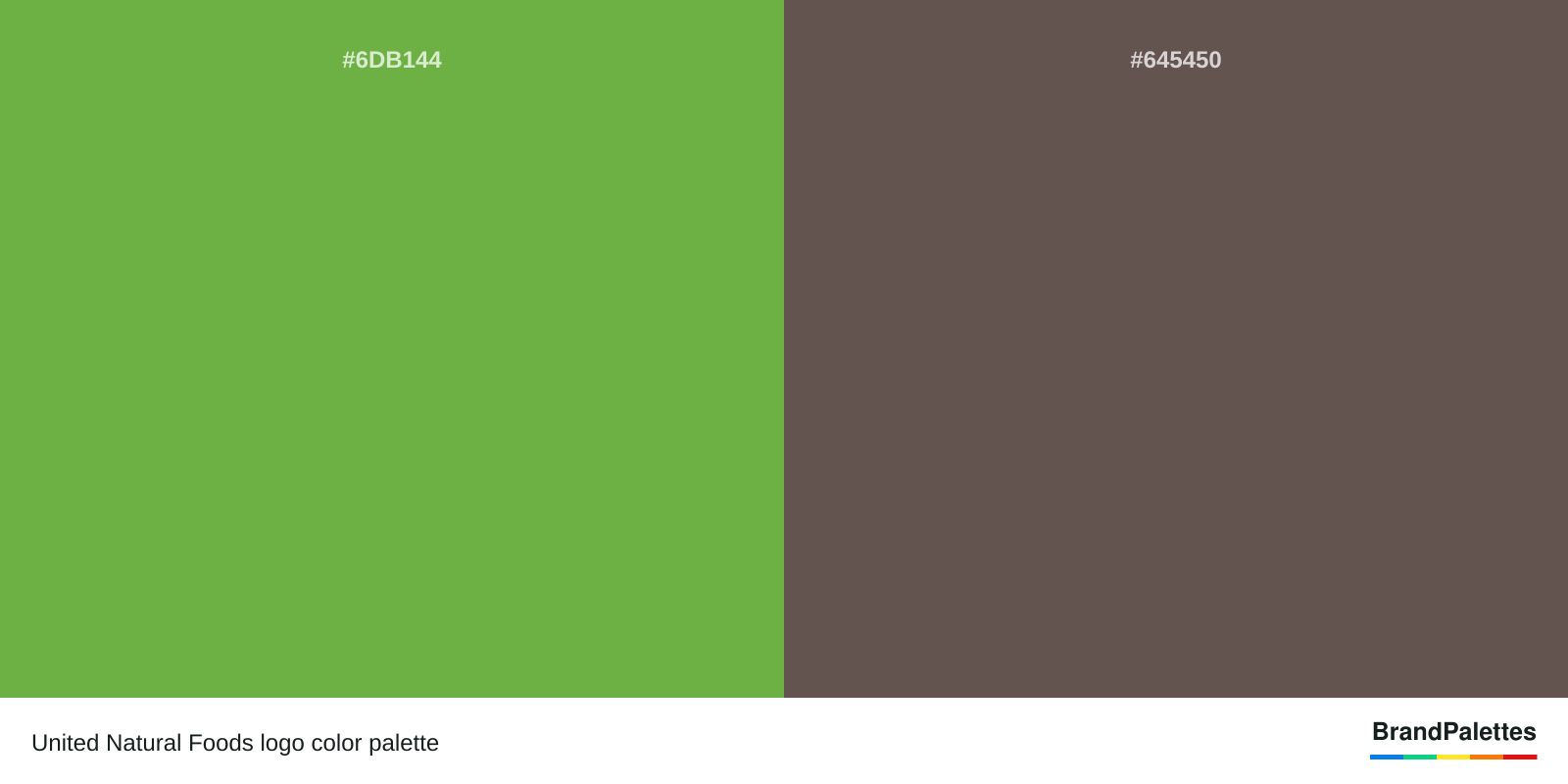 United Natural Foods color palette with Apple #6DB144, Wenge #645450
