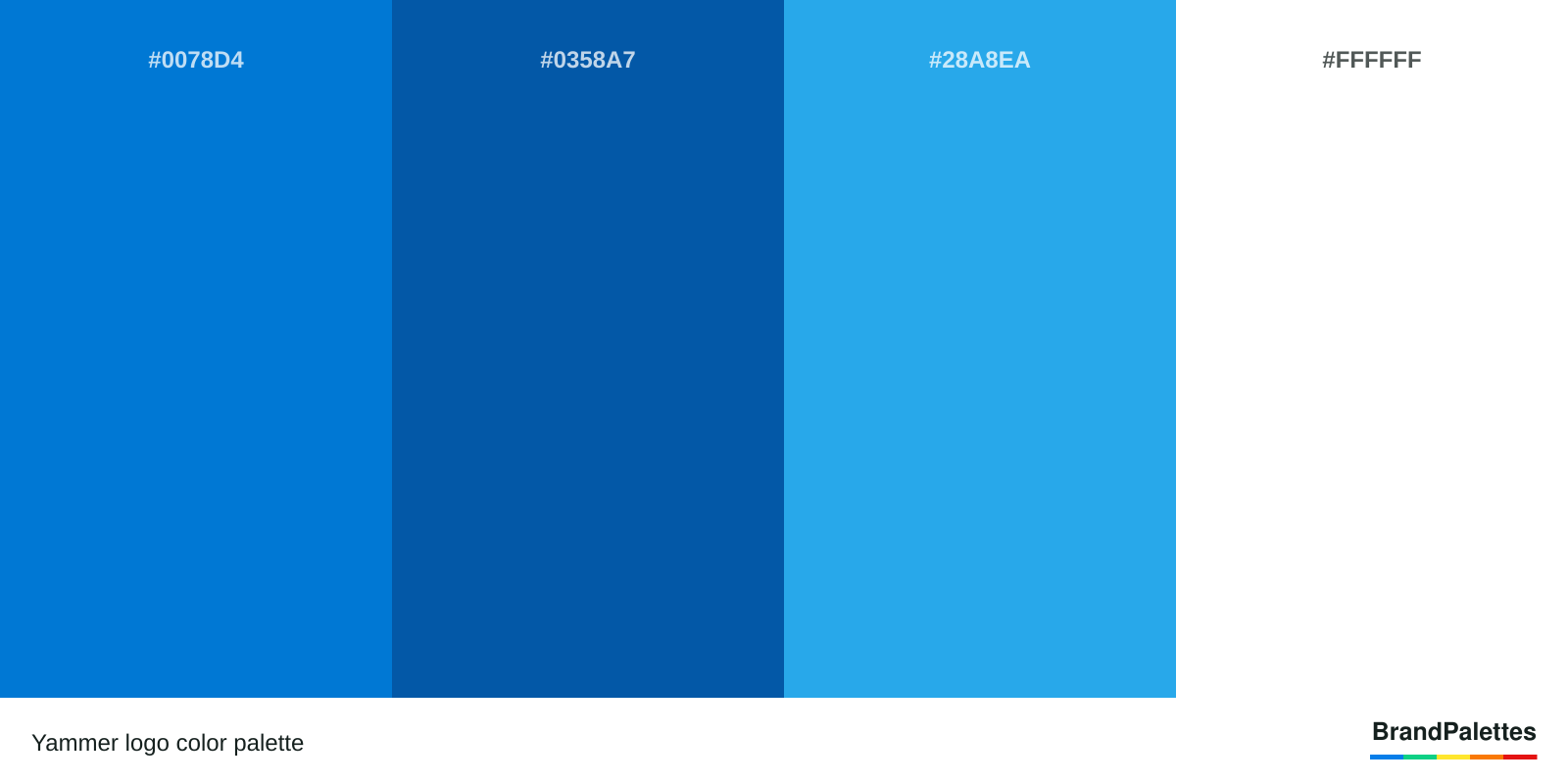 Yammer color palette with Yammer Blue #0078D4, Dark Blue #0358A7, Light Blue #28A8EA, White #FFFFFF